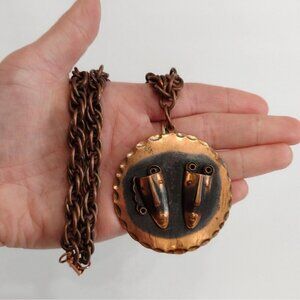 Vtg Mid Century Frank Rebajes Tragedy Comedy Modernist Statement Copper Necklace